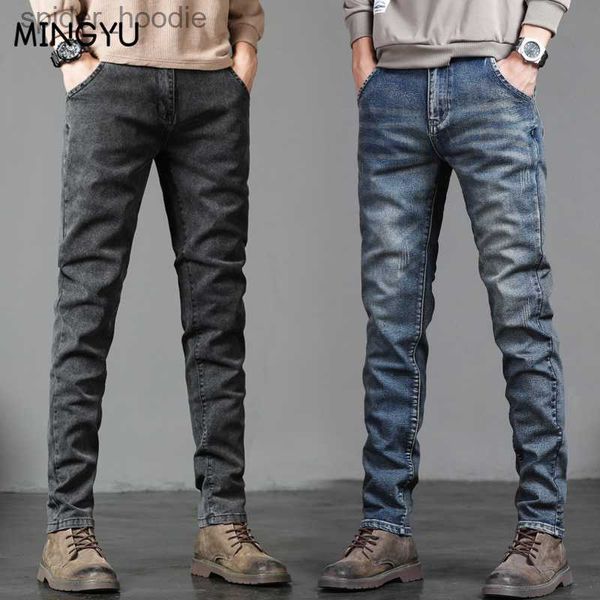 Jeans para hombres Primavera Otoño Moda clásica para hombres Jeans grises Casual Slim Skinny Vintage Blue Streetwear Biker Party Pantalones largos Hombre 27-36 L230921