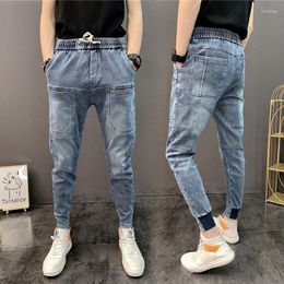 Jeans pour hommes printemps automne élégant taille élastique mode coréenne Streetwear luxe hommes pantalons vêtements de travail Slim Leggings Denim hommes