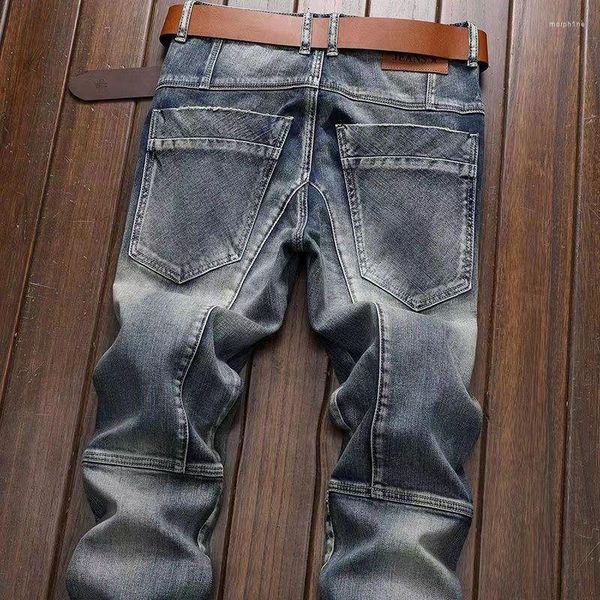 Jeans pour hommes Printemps Automne Wash Denim Style coréen Bleu Designer Cowboy Cyclisme Moto Splice Vintage Cargo Strech Pantalon Je301W