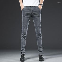 Heren jeans lente grijs slank fit heren mode skinny biker voor stretch denim broek jongen vriend pantalones hombre