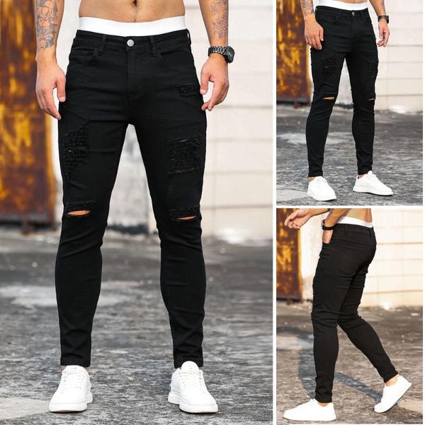 Jeans pour hommes Printemps Hip Hop Pantalon Stretch Slim Pantalon déchiré Noir Classique Streetwear Casual Designer Cowboy Boyfriend pour hommes