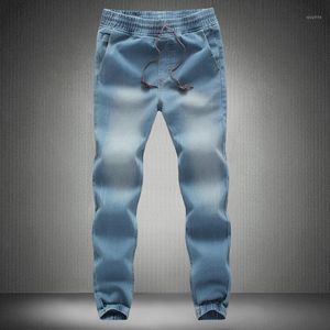 Jeans pour hommes printemps lâche Stretch Denim petit ami hommes taille élastique cordon bleu pantalon garçons décontracté Vintage hommes 3xl 4xl 5xl