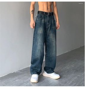 Heren Jeans Voorjaar Heren Mid Waist Vintage Blue Baggy Straight Loose All-match Streetwear High Street Washed Hip Hop Denim Broek