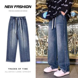 Jeans masculin printemps nouvel homme élastique jean baggy jeans mode denim large pantalon de jambe solide couleur droite-leg strtwear oversize y240507