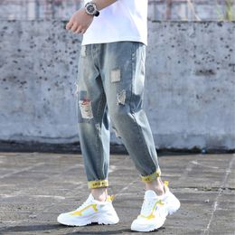 Men s Jeans Spring Nine point Pants Brand Plus Fat Size Pies rasgados Casual Loose Autumn 230629