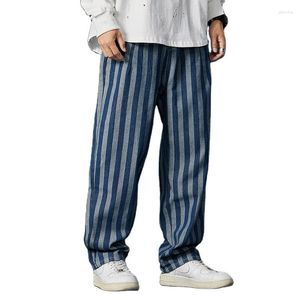 Jeans voor heren Lente gestreept Ins Trend Losse rechte broek Nostalgische letter Jeugd Blauw Casual mode All-Match broek met wijde pijpen