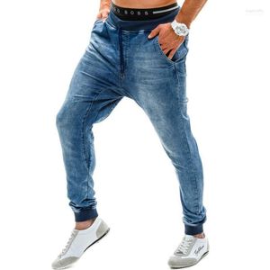 Heren jeans lente sombere zwarte blauwe vracht mannen streetwear denim jogger broek broek harem jean broek elastische taille los hitte22