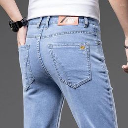 Jeans homme printemps été 2023 marque coton Stretch hommes régulier droit léger affaires décontracté taille moyenne mince