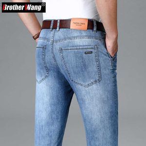 Jeans pour hommes printemps été 2023 hommes coupe régulière mince bleu clair Jeans mode d'affaires décontracté Stretch jambe droite pantalon mâle marque pantalon L230724