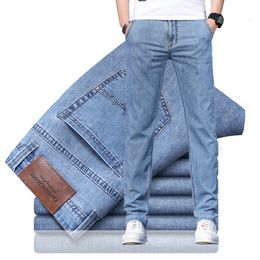 Heren jeans lente zomermerk heren recht lichtgewicht jeans hoogwaardige lyocell stretch business casual high taille dunne jeans 230503