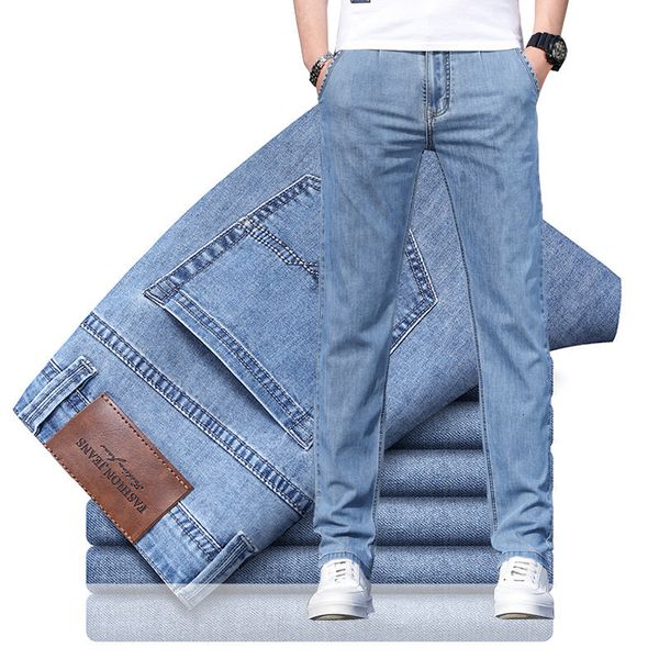 Jeans pour hommes Printemps Été Marque Jeans légers droits pour hommes Haute Qualité Lyocell Stretch Business Casual Taille Haute Jeans Minces 230313