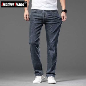 Hommes Jeans Printemps Été Hommes Mince Bleu Gris Jeans Taille Élastique Mode Casual Denim Pantalon Homme Marque Pantalon Plus La Taille 42 44 46 L230724