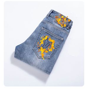 Heren jeans lente zomer mannen dunne slanke fit European American Lvicon high-end merk kleine rechte broek F264-9