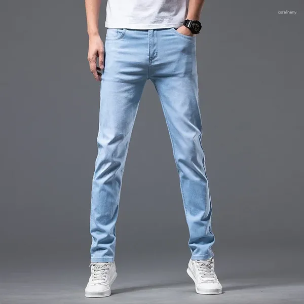 Jeans para hombres Primavera Verano Oficina Hombres de negocios Clásico Azul claro Algodón Estiramiento Pantalones de mezclilla de pierna recta Pantalones de marca masculina