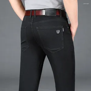 Jeans pour hommes printemps/été pur noir jambe droite décontracté mode d'affaires confortable respirant pantalon ajusté