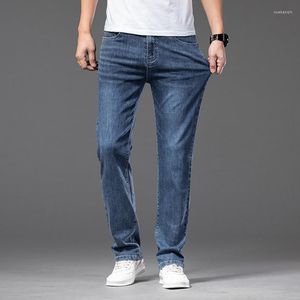 Pantalones vaqueros para hombre primavera verano fino azul gris cintura elástica moda Casual pantalones de mezclilla pantalones de marca para hombre de talla grande 42 44 46