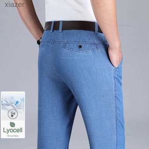Heren jeans lente zomer dunne heren lyocell ijs zijden jeans los rechte drape elasticiteit denim broek merk zakelijke casual broek 40 42WX