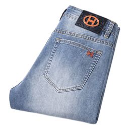 Jeans pour hommes printemps été mince coupe ajustée marque européenne américaine haut de gamme petit pantalon droit Double F Q9545-1