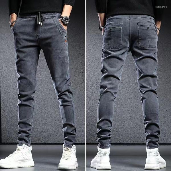 Pantalones vaqueros de hombre primavera verano fino estiramiento Cargo hombres pantalones de mezclilla Jogger pantalones holgados Harem Jean pantalones todo-fósforo