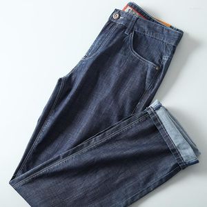 Pantalones vaqueros de primavera para hombre, pantalones vaqueros finos de pierna recta, pantalones largos microelásticos para negocios, informales, minimalistas, básicos, para el trabajo de los hombres, papá