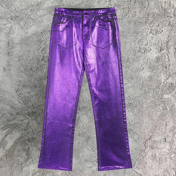 Jeans pour hommes Printemps Large Jambe Casual Élastique Laser Violet Foncé Hommes et Femmes Streetwear Stage Performance Denim Pantalon Homme