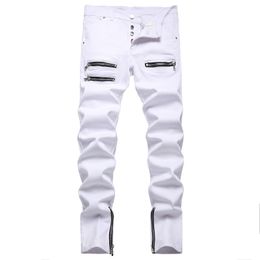Jeans pour hommes printemps automne couleur unie boutonné pantalon en denim blanc décontracté sport qualité petit ami Spodnie 230907