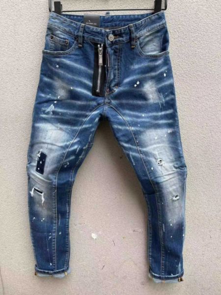 Jeans da uomo Primavera Estate 2023 nuovi uomini di tendenza D2 lavare elastico slim piedini blu scuro jeans semplici e versatili uomo Z0315