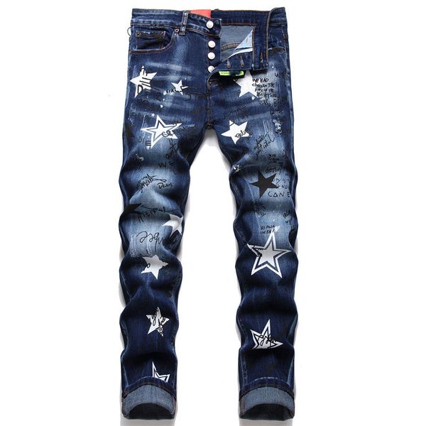 Jeans pour hommes Designer Rétro Plaine Élastique Slim Fit Boutons Jeans Hommes Vintage Casual Denim Pantalon