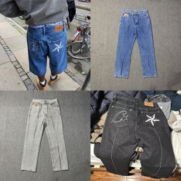 Bordado de la estrella de los jeans masculinos tendencia de la calle high street vintage jeans desgastados para hombres hip hop pantalones de mezclilla casual de mezclilla casual