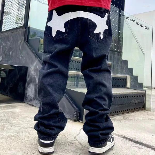 Jeans pour hommes Star imprimé noir marque de mode hip-hop lâche pantalon en denim droit streetwear hommes y2k baggy