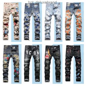 Jeans pour hommes Stereo Star Gallery Pantalon violet taché de transpiration Imprimé alphabet déchiré Pantalon pour homme Couple de femmes pantalons en denim pliés lâches taille 29-38