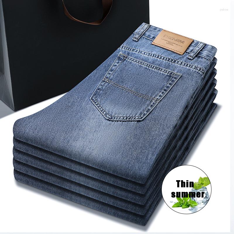 Mäns jeans raka 2023 tunna baggy elastiska mid-midjiga affärer casual manlig varumärkeskläder denim byxor