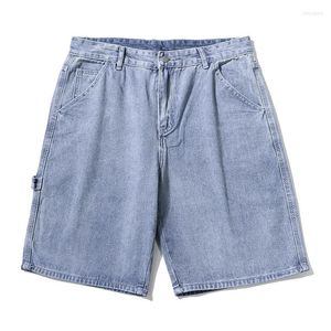 Jeans pour hommes droite Baggy Denim Shorts bleu hommes été classique mince décontracté ample Simple genou longueur cinq points pantalon mâle court