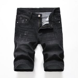 Jeans pour hommes Straight Black Grey Five-point Denim Shorts Stretch Ruiné Summer Short Pants