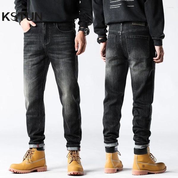 Pantalones vaqueros para hombre, corte recto, negro, gris, elásticos, informales, ropa de calle, pantalones Kpop 2023, calidad superior