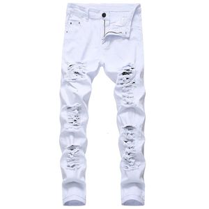 Jeans da uomo Foro dritto Pantaloni distrutti Pantaloni da uomo in denim di moda di marca Pantaloni bianchi da uomo di grandi dimensioni 231218