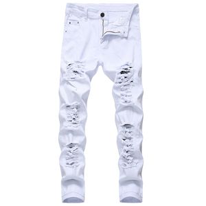 Jeans pour hommes Straight Hole Destruction Pantalons Distressed Men Denim Fashion Designer Brand White Pants Male Large Size 230724