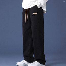 Jeans masculins droite taille élastique multi-poche solide pour l'homme confort stretch pantalon en denim cordon de crampon ropa hombre