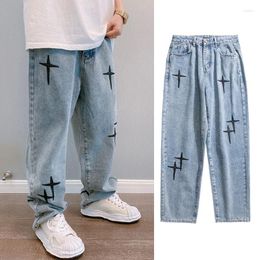 Hommes Jeans Droite Lâche Pantalon Large Brodé Hommes Printemps Automne Mode High Street Hip Hop Style Pantalon Rare Humans