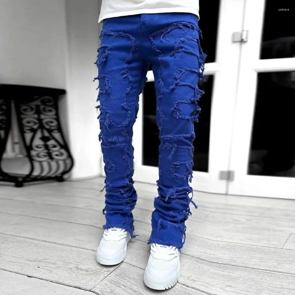 Jeans pour hommes pantalons droits tendance déchiré denim produits de vente 2024 solide stretch décontracté streetwear pour hommes vêtements