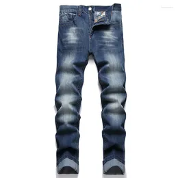 Heren jeans recht stretch mode losse pocket-back geborduurde denimbroek donkerblauwe streetwear lente herfst 2024