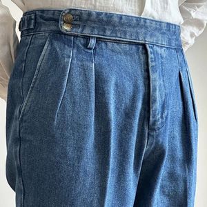 Jeans para hombres Tubo recto Suelto Lavado Alto Grado Pantalón de negocios Hombres Vestido Pantalón Calidad Doble Pierna Plisada Nápoles