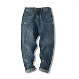 Мужские джинсы прямые с карманами мужские ковбойские брюки укороченные брюки Kpop дизайнер корейский стиль японская уличная классика с широкими штанинами
