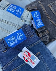 Jeans pour hommes Vêtements de rue Big Boys Jeans Y2K Harajuku Hip Hop Cartoon Brodé Rétro Bleu Poche Jeans Hommes Gothique Taille Haute Pantalon Large J240328