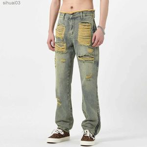 Jeans pour hommes de la rue des vêtements de rue enlevant des jeans effilés lavage des chevilles brisées zippers slim fit jeans jeans mens pantalon de jambe droite Edgel2403