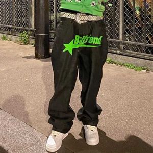 Jeans pour hommes Vêtements de rue Y2K hommes jeans imprimés droits surdimensionnés décontractés patchs à jambes larges à la mode rétro hip-hop Y2K mauvais ami pantalon J240328