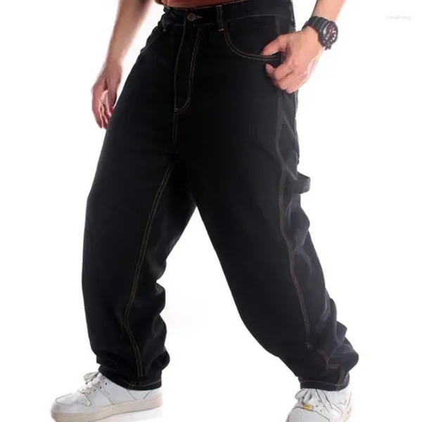 Jeans pour hommes Street Dance Hip Hop Noir Hommes Baggy Pantalon droit Marée Lâche Skateboard Denim Pantalon Mâle Cowboy Vêtements Grande Taille 44