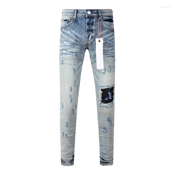 Jeans pour hommes Street Designer Mode Violet Rétro Lavé Bleu Stretch Skinny Fit Effiloché Patché Ripped Hommes Hip Hop Marque Pantalon