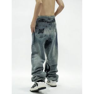 Men's Jeans Street Broidered Baggy Y2K rétro Hip Hop Lavage surdimensionné surdimensionné Ligne large 2023 230517