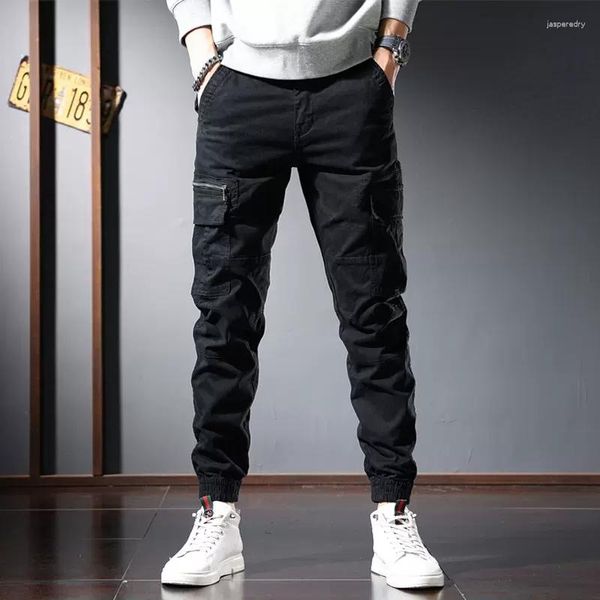 Pantalones vaqueros para hombre, moda urbana, negro, verde, holgados, con bolsillo grande, informales, Cargo, con cremallera, de diseñador, Hip Hop, para correr